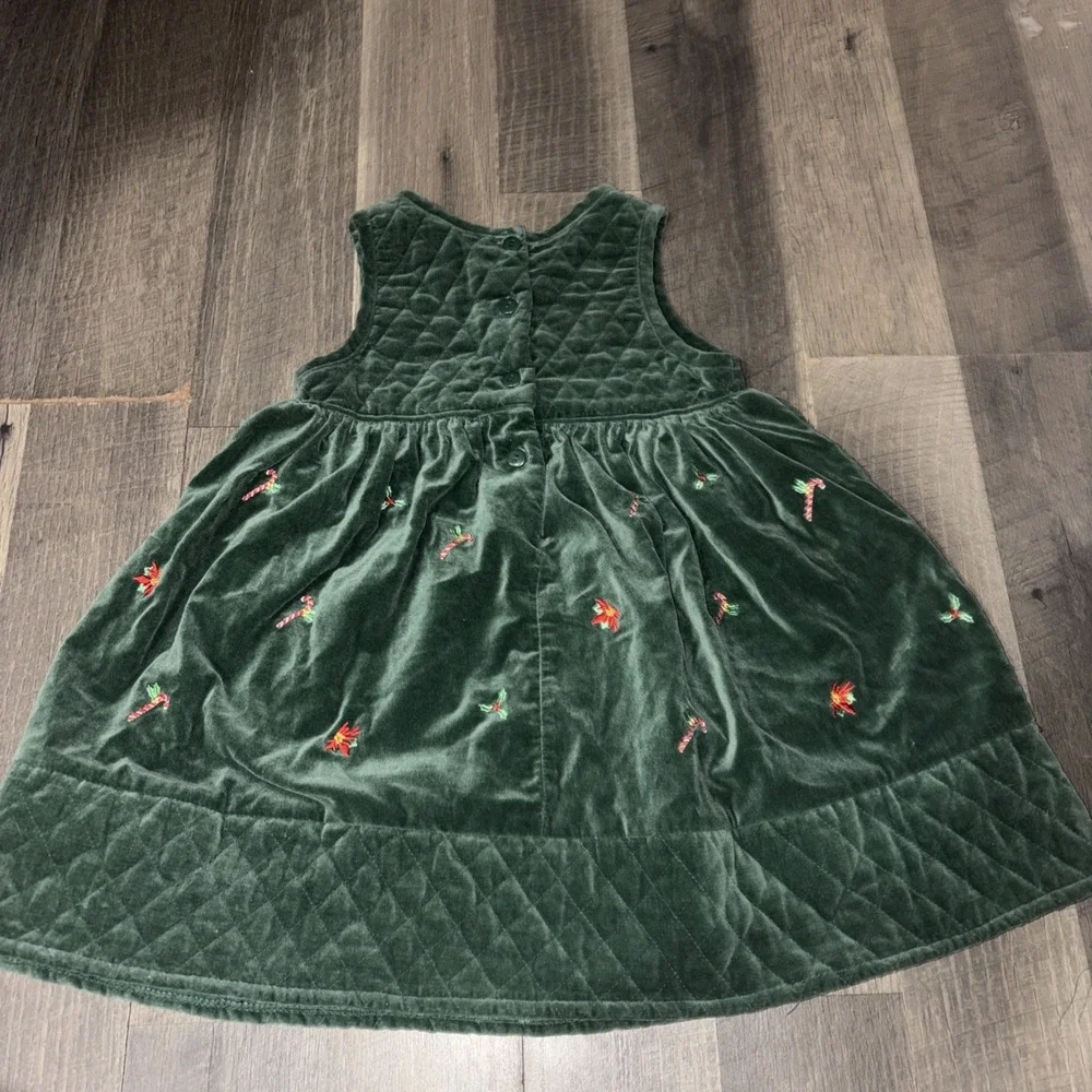Vintage B.T Kids Velvet Green Dress W/ Christmas Embroidery Size 4T 100% Cotton